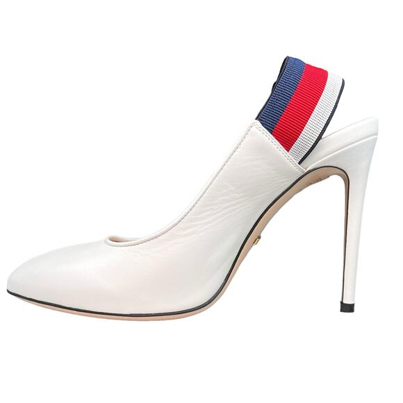 Gucci Sylvie Web Stripe Slingback Pumps White EU 38.5 US 8.5 - Picture 4 of 12